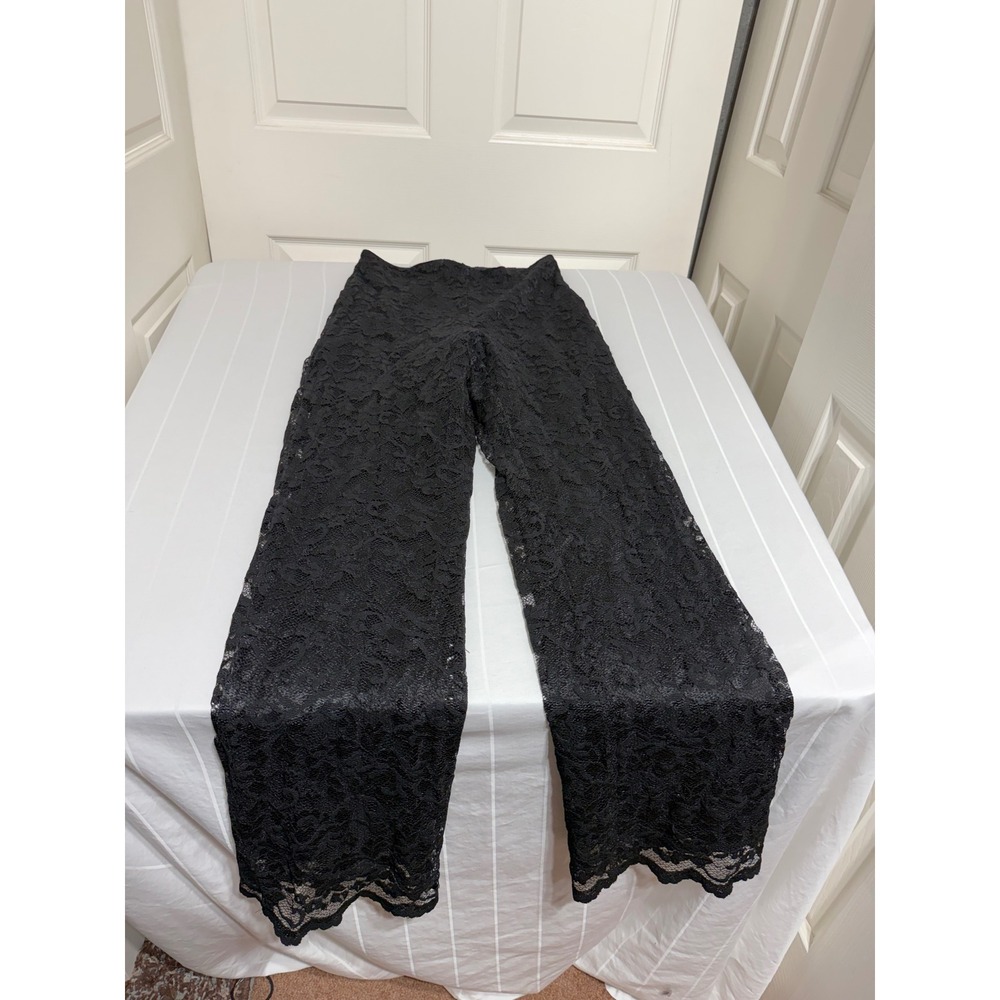 Collection Fifty Nine Black Floral Lace Wide Leg Pants High Rise Size 10 USA - Picture 2 of 8